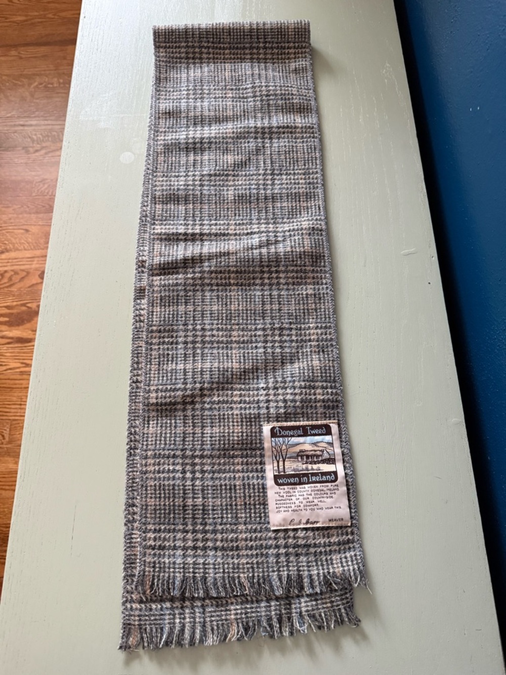 Donegal Tweed Handwoven 100% Wool Plaid Scarf - Made in Ireland - Fringe - 56"